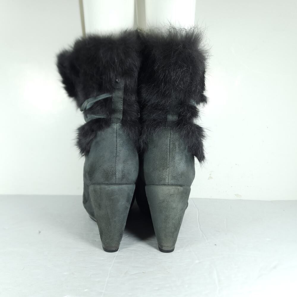 Luciano Barachini Women's EU38 US7-7,5 Gray Suede Faux Fur Lace Up Wedge Boots - Picture 8 of 16